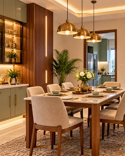 Dining and pooja unit design idea for Hyderabad homes with crockery unit