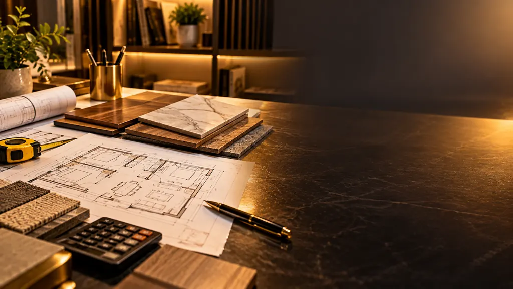 Interior design cost estimate with floor plan and material samples for a Hyderabad home