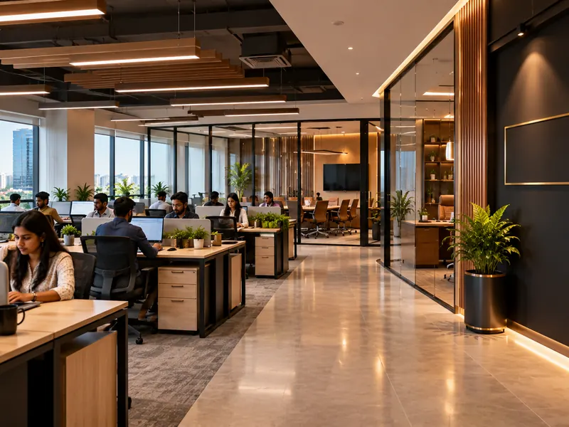 Open-plan office with glass cabins in Hyderabad