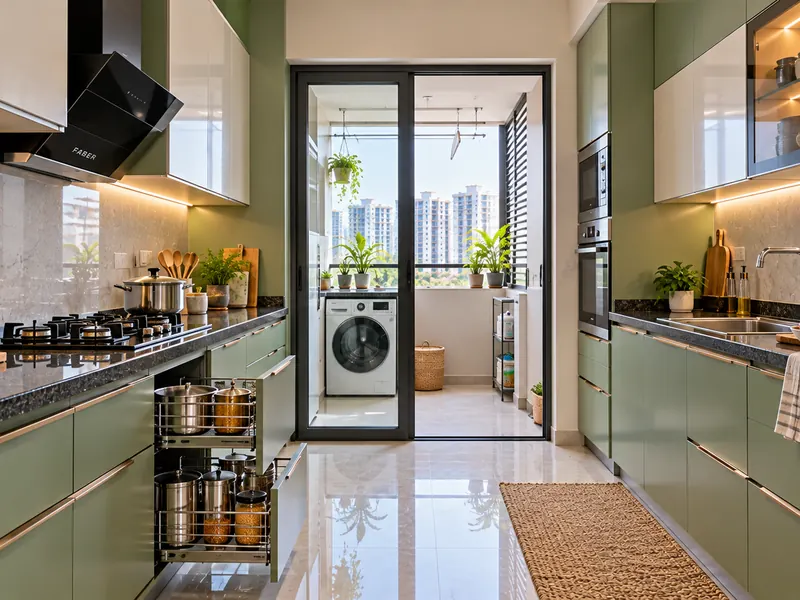 Parallel kitchen with utility access in Hyderabad