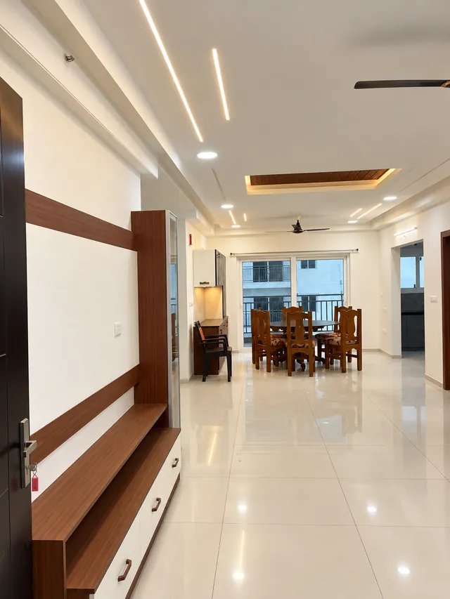 Foyer panel partition with seating ledge, completed by Casa Interiors in Hyderabad